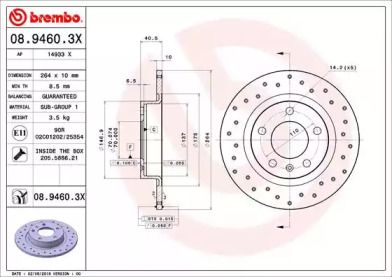 Перфорированный тормозной диск Brembo 08.9460.3X.
