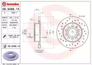Перфорированный тормозной диск Brembo 08.9488.1X.