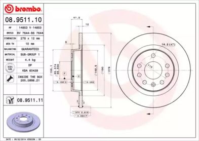 Тормозной диск Brembo 08.9511.10.
