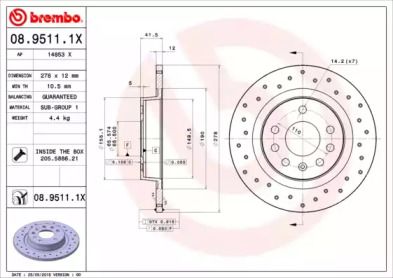 Перфорированный тормозной диск Brembo 08.9511.1X.