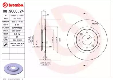 Тормозной диск Brembo 08.9600.24.