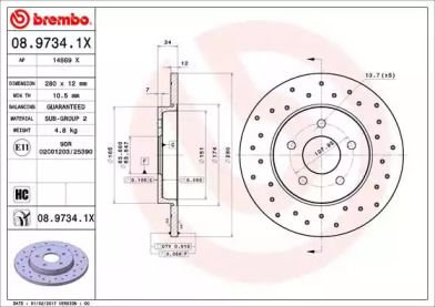 Перфорированный тормозной диск Brembo 08.9734.1X.