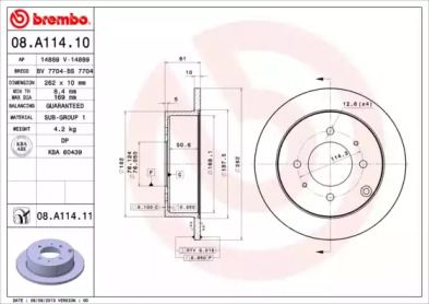 Тормозной диск на Hyundai Matrix  Brembo 08.A114.11.