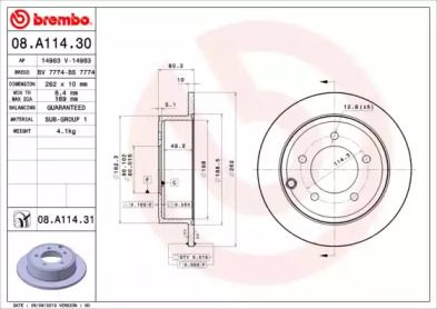 Тормозной диск на Джип Компасс  Brembo 08.A114.31.