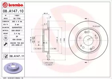 Тормозной диск Brembo 08.A147.10.