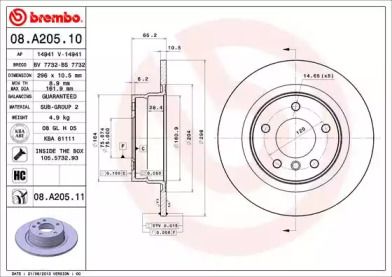 Тормозной диск Brembo 08.A205.11.