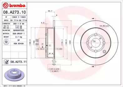 Гальмівний диск Brembo 08.A273.11.