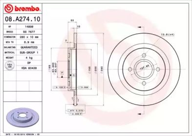 Тормозной диск Brembo 08.A274.10.