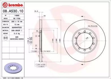 Тормозной диск Brembo 08.A530.10.