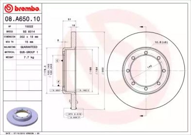 Гальмівний диск Brembo 08.A650.10.