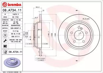 Тормозной диск на Мерседес С класс  Brembo 08.A734.11.
