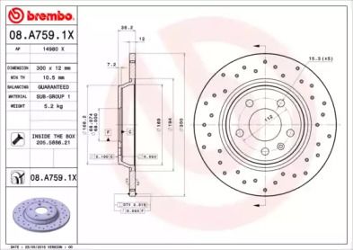 Перфорированный тормозной диск Brembo 08.A759.1X.