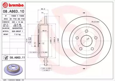 Тормозной диск Brembo 08.A863.10.