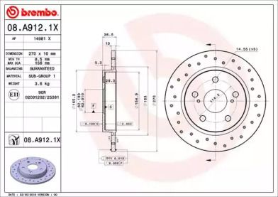 Перфорированный тормозной диск Brembo 08.A912.1X.