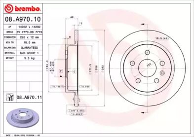 Тормозной диск на Шевроле Малибу  Brembo 08.A970.11.