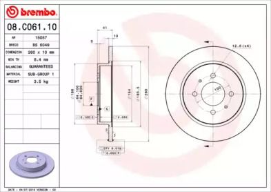 Тормозной диск на Митсубиси Кольт  Brembo 08.C061.10.