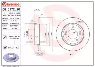 Тормозной диск на Hyundai Elantra  Brembo 08.C172.20.