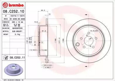 Тормозной диск на Субару Форестер 3 Brembo 08.C252.11.