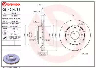 Вентилируемый тормозной диск Brembo 09.4914.34.