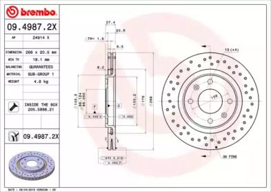 Гальмівний диск на Пежо 206  Brembo 09.4987.2X.