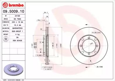Вентильований гальмівний диск на Mitsubishi Space Wagon  Brembo 09.5009.10.