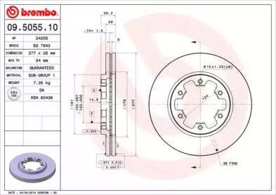 Вентилируемый тормозной диск на Ниссан Террано  Brembo 09.5055.10.