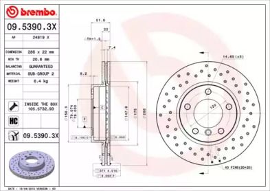 Тормозной диск Brembo 09.5390.3X.