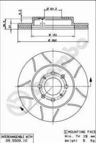 Вентилируемый тормозной диск с насечками на Ровер 25  Brembo 09.5509.75.