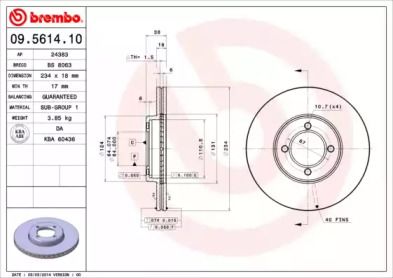 Вентилируемый тормозной диск Brembo 09.5614.10.