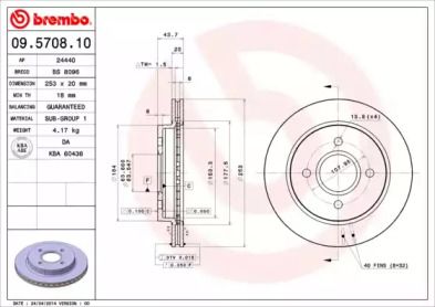 Вентилируемый тормозной диск Brembo 09.5708.10.