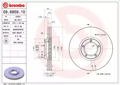 Вентилируемый тормозной диск Brembo 09.6959.10.