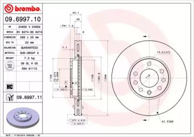 Вентилируемый тормозной диск Brembo 09.6997.11.