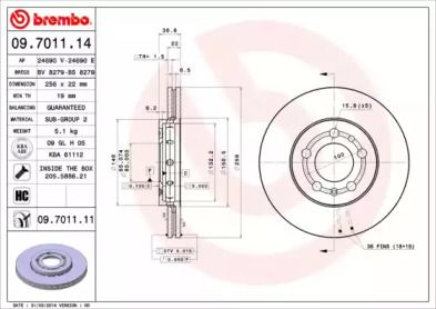 Вентилируемый тормозной диск на Skoda Octavia Tour  Brembo 09.7011.11.