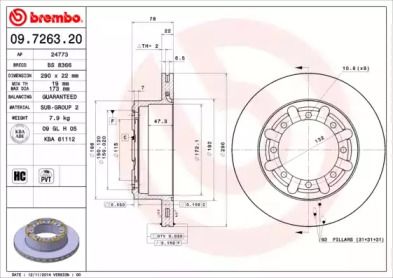 Вентилируемый тормозной диск Brembo 09.7263.20.