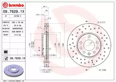 Тормозной диск Brembo 09.7629.1X.