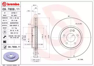 Вентилируемый тормозной диск Brembo 09.7808.11.