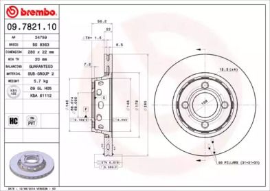 Вентилируемый тормозной диск Brembo 09.7821.10.