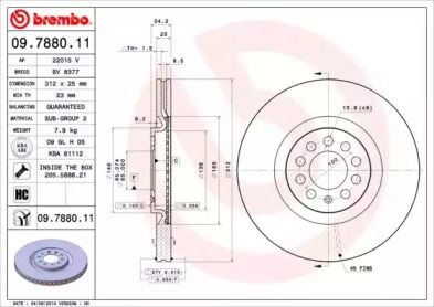 Вентилируемый тормозной диск Brembo 09.7880.11.