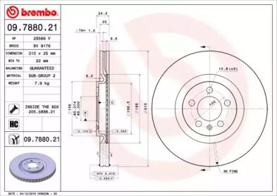 Вентилируемый тормозной диск Brembo 09.7880.21.