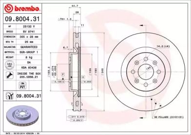 Вентильований гальмівний диск Brembo 09.8004.31.