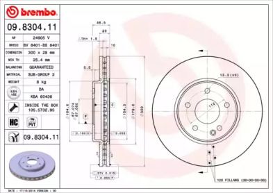 Вентилируемый тормозной диск на Мерседес СЛК  Brembo 09.8304.11.