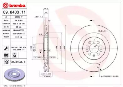 Вентилируемый тормозной диск Brembo 09.8403.11.