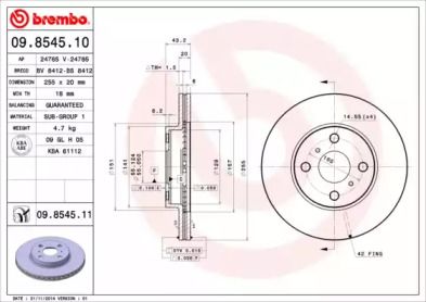 Вентильований гальмівний диск Brembo 09.8545.11.