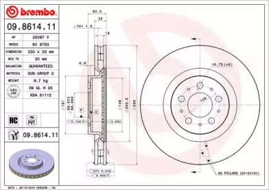 Вентильований гальмівний диск Brembo 09.8614.11.