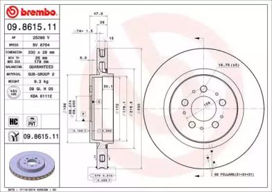 Вентильований гальмівний диск Brembo 09.8615.11.