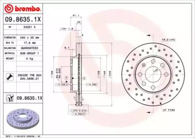 Тормозной диск Brembo 09.8635.1X.