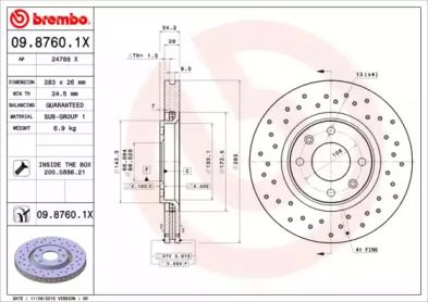 Тормозной диск на Пежо 1007  Brembo 09.8760.1X.