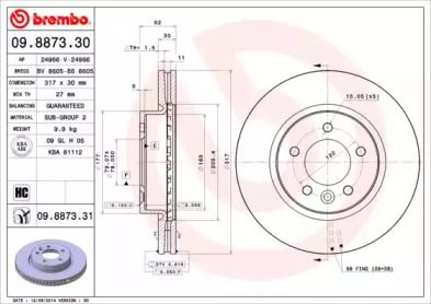 Вентилируемый тормозной диск Brembo 09.8873.31.