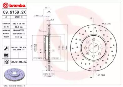 Тормозной диск Brembo 09.9159.2X.