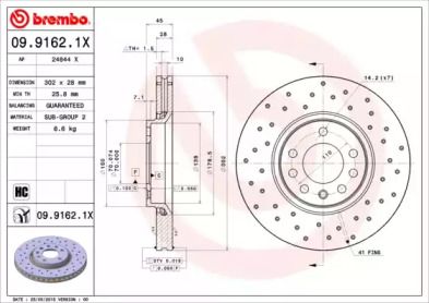 Тормозной диск на SAAB 9-3  Brembo 09.9162.1X.